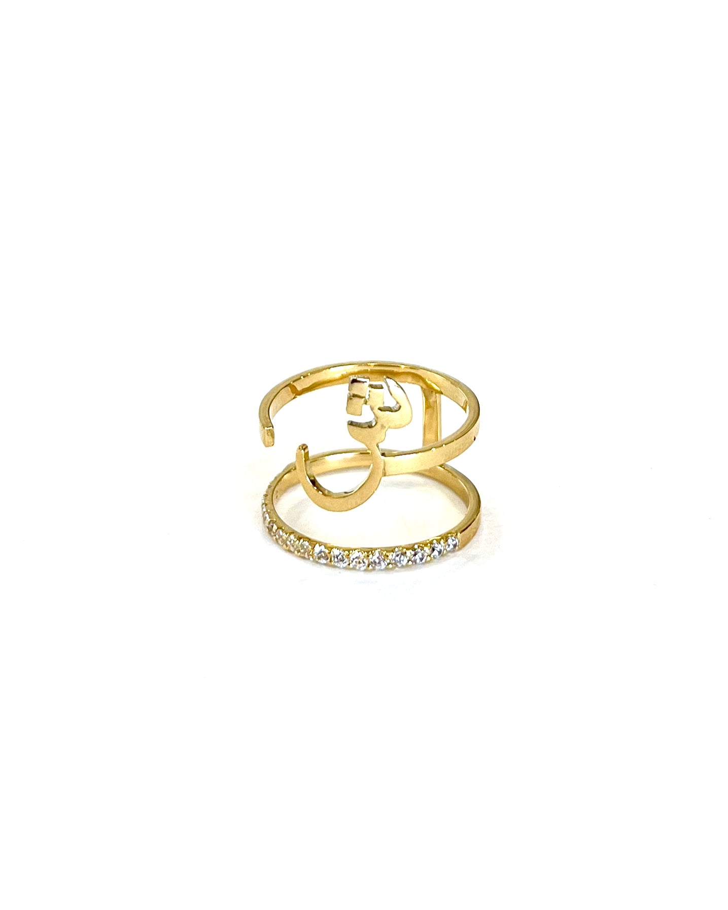 Letter Double Line Ring | 
                    18-karat gold and high quality of cubic zirconia stones.