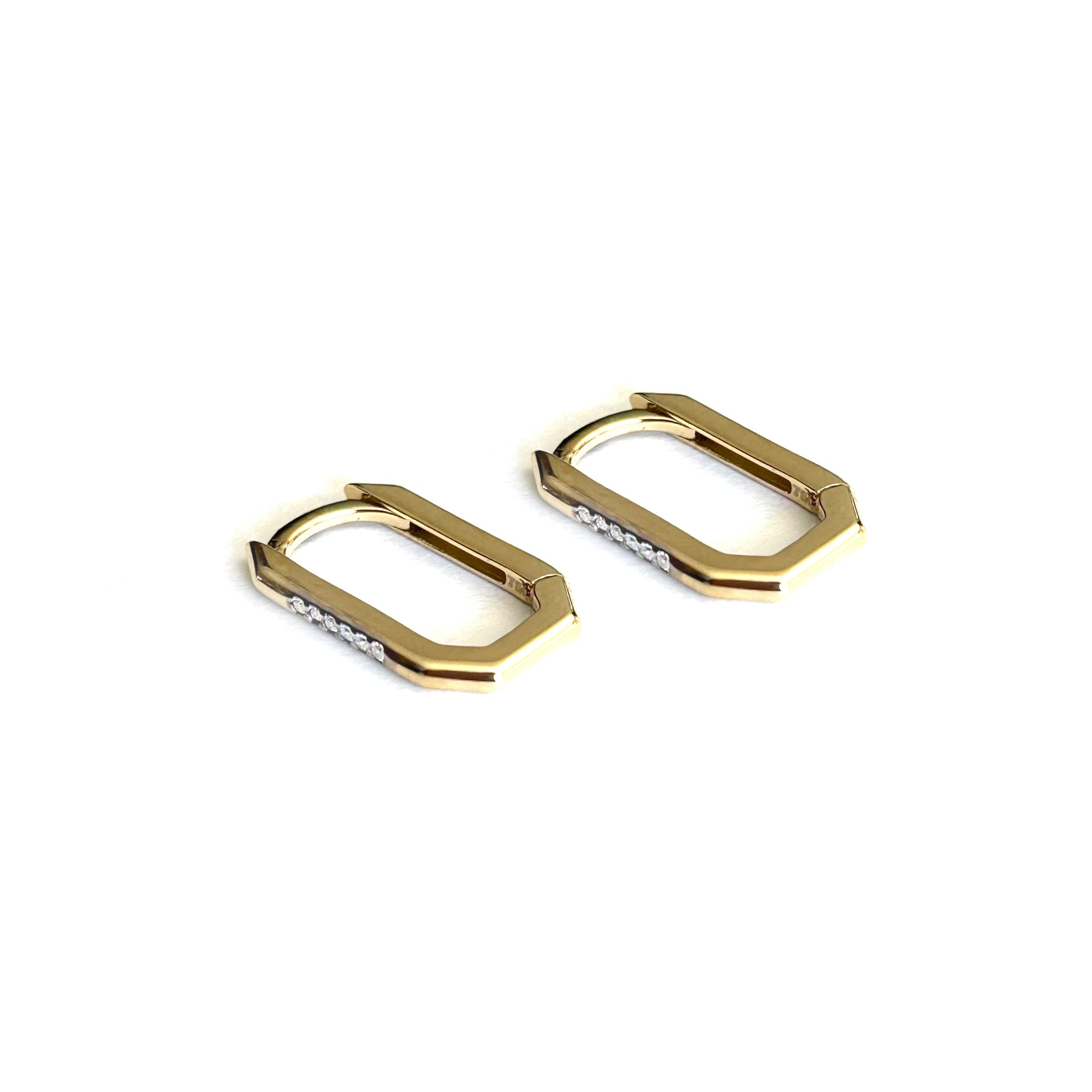 Studded Rectangle Hoops | 
                    18-karat gold and high quality of cubic zirconia stones.