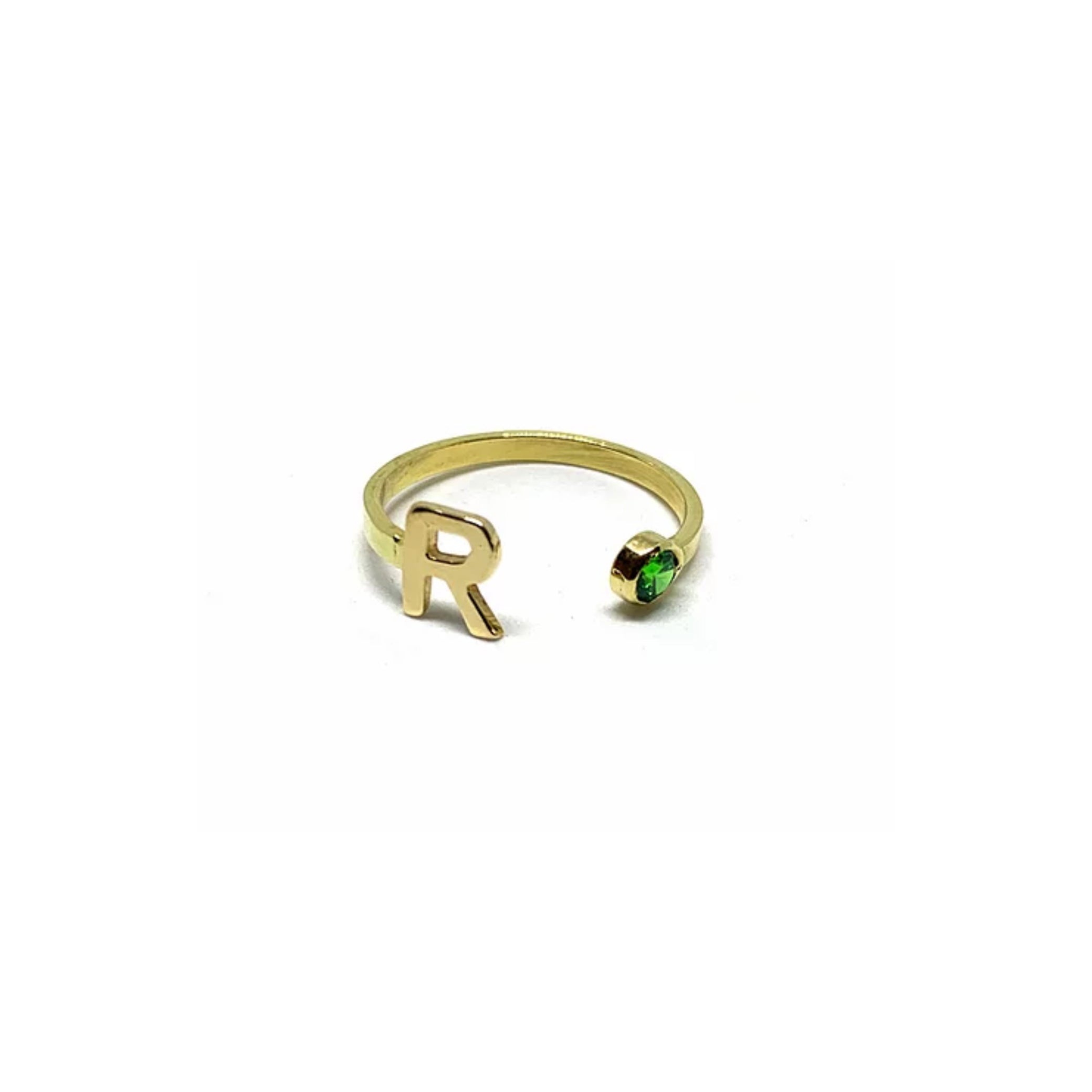 Letter & 3mm Birthstone Open Ring