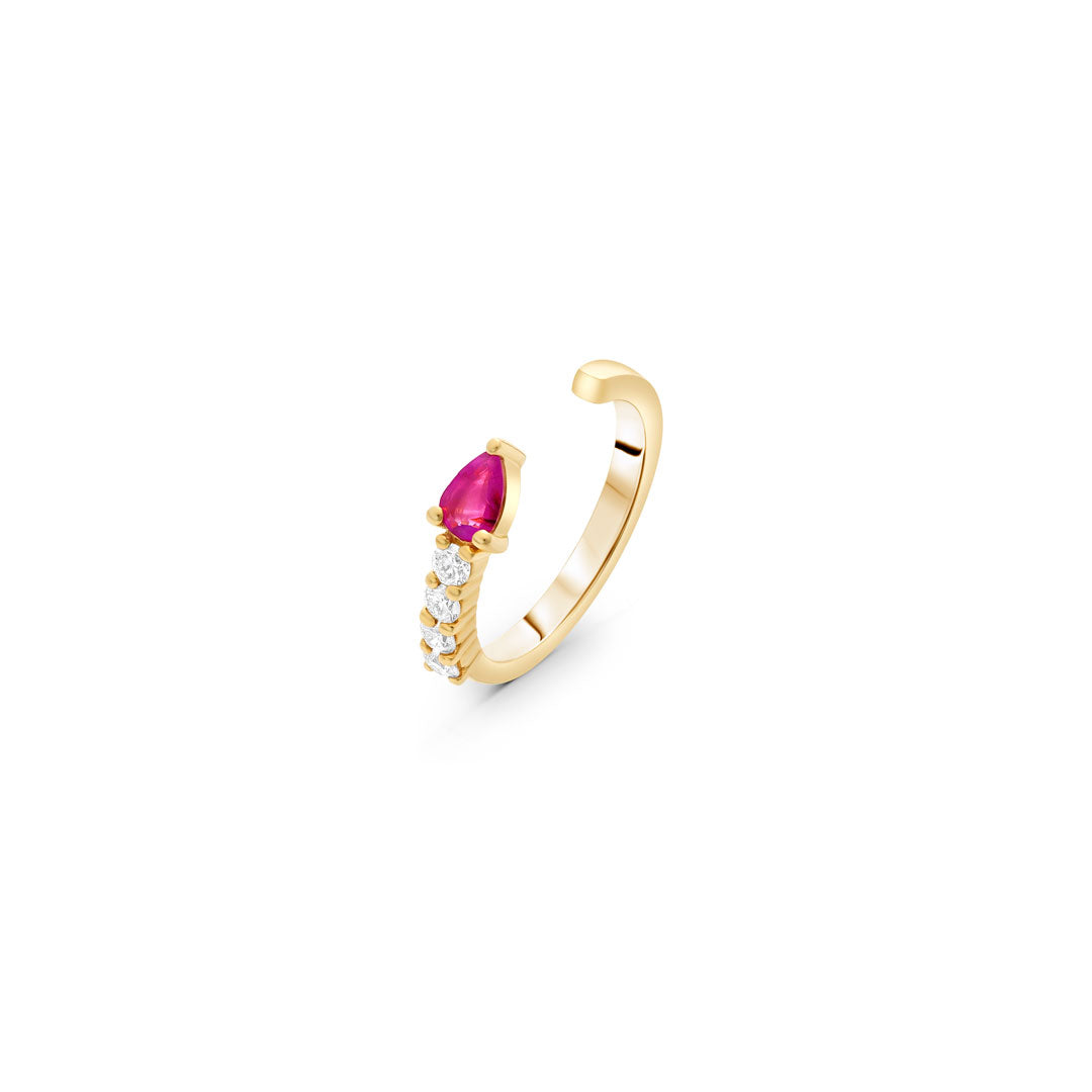 Diamond Ruby Pear Stone Open Ring 2.0