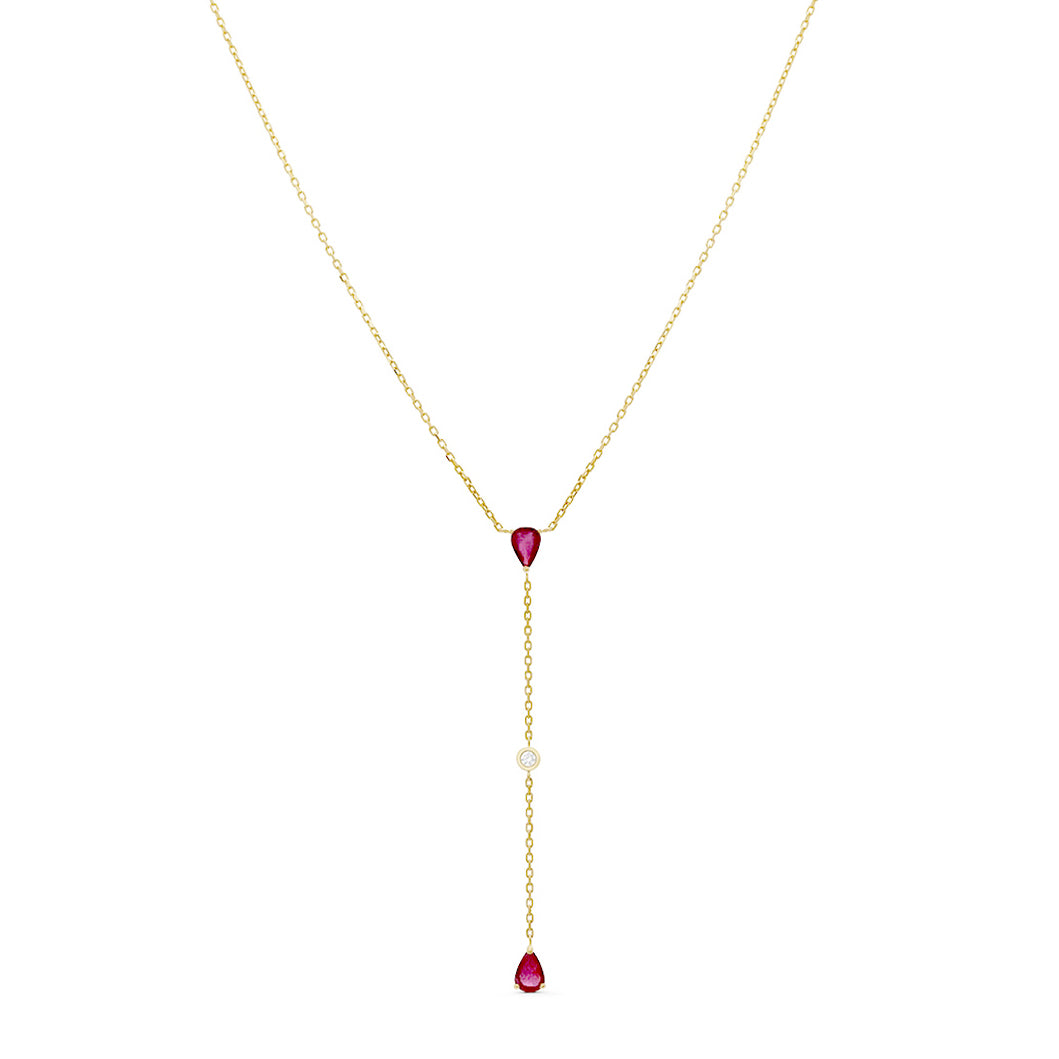 Diamond and Ruby Stones Lariat Necklace