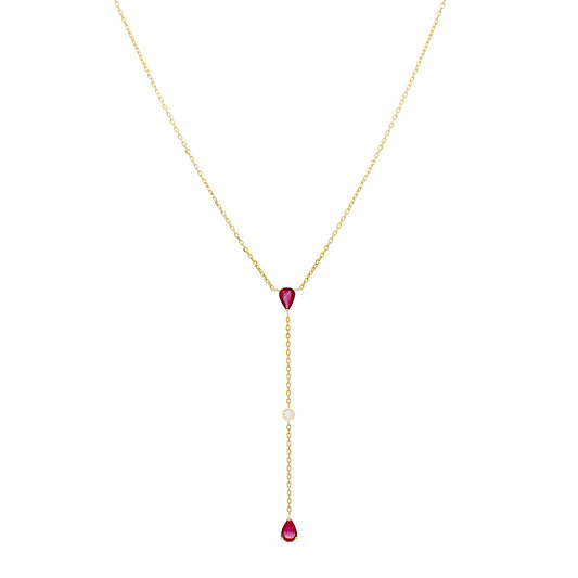 Diamond and Ruby Stones Lariat Necklace