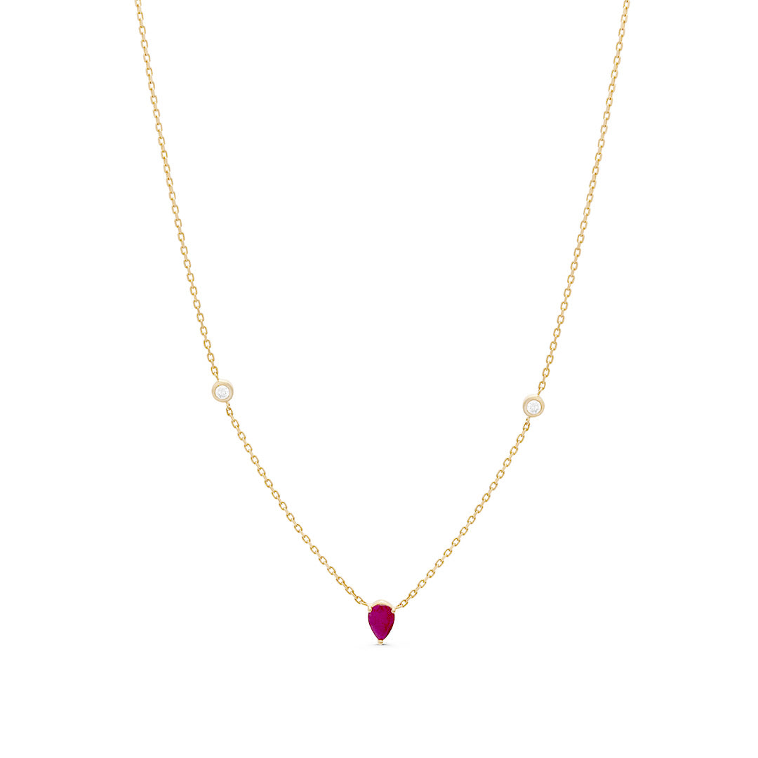 Diamonds and Ruby Pear Stone Necklace