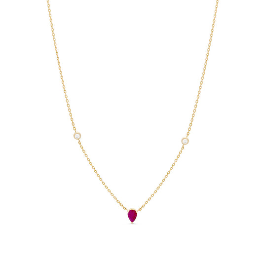 Diamonds and Ruby Pear Stone Necklace