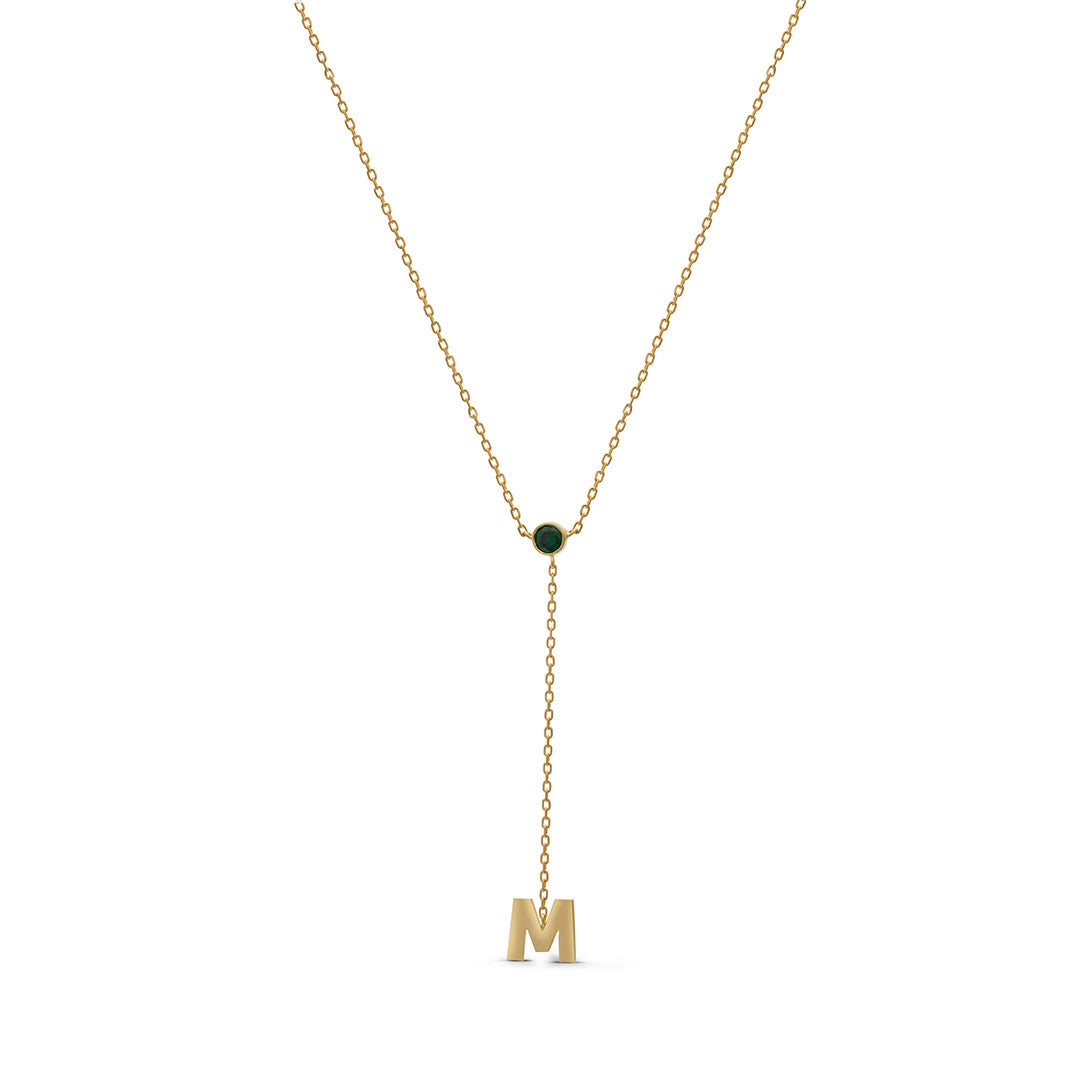 Birthstone Letter Drop Lariat Necklace