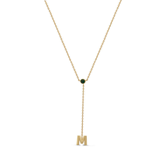 Birthstone Letter Drop Lariat Necklace