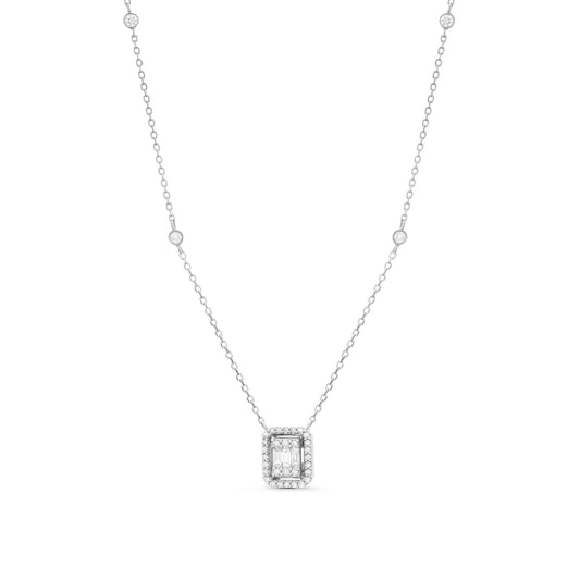 Diamond Square Pendant Necklace with Side Stones