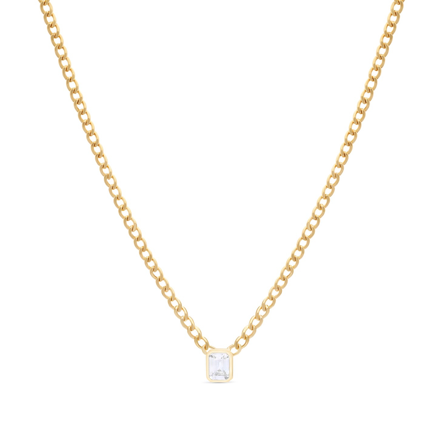 Emerald Cut Stone Curb Chain Necklace